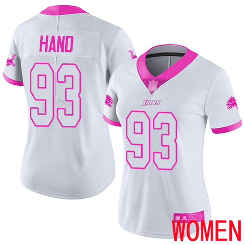 Detroit Lions Limited White Pink Women Dahawn Hand Jersey NFL Football #93 Rush Fashion